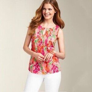 Talbots Floral Sleeveless Blouse Orange Pink